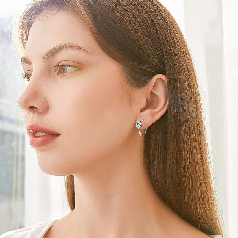 Moissanite Six-Prong French Hook Earrings in 925 Silver