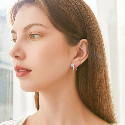 Moissanite Six-Prong French Hook Earrings in 925 Silver