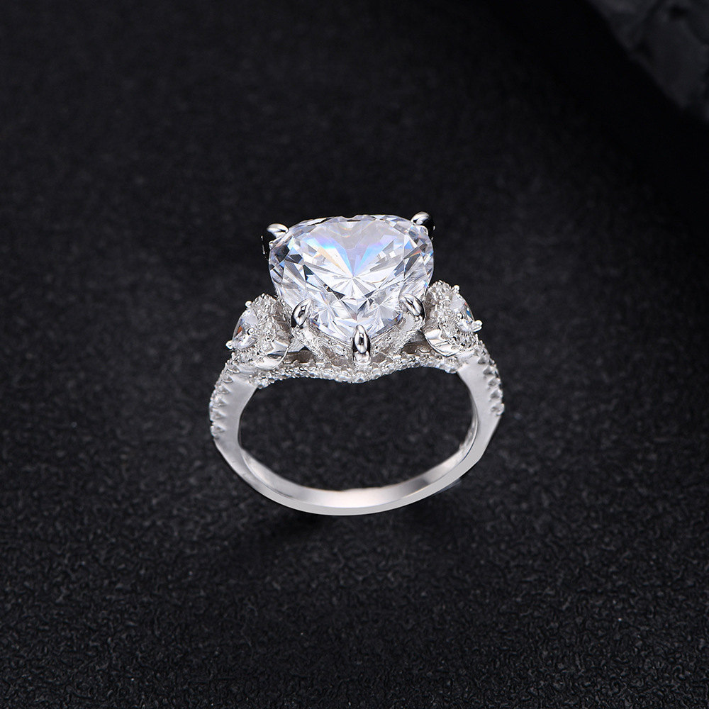 6Ct Heart Cut Three-Stone Pave Engagement Ring in Sterling Silver-Sterling Silver-lornajewelry