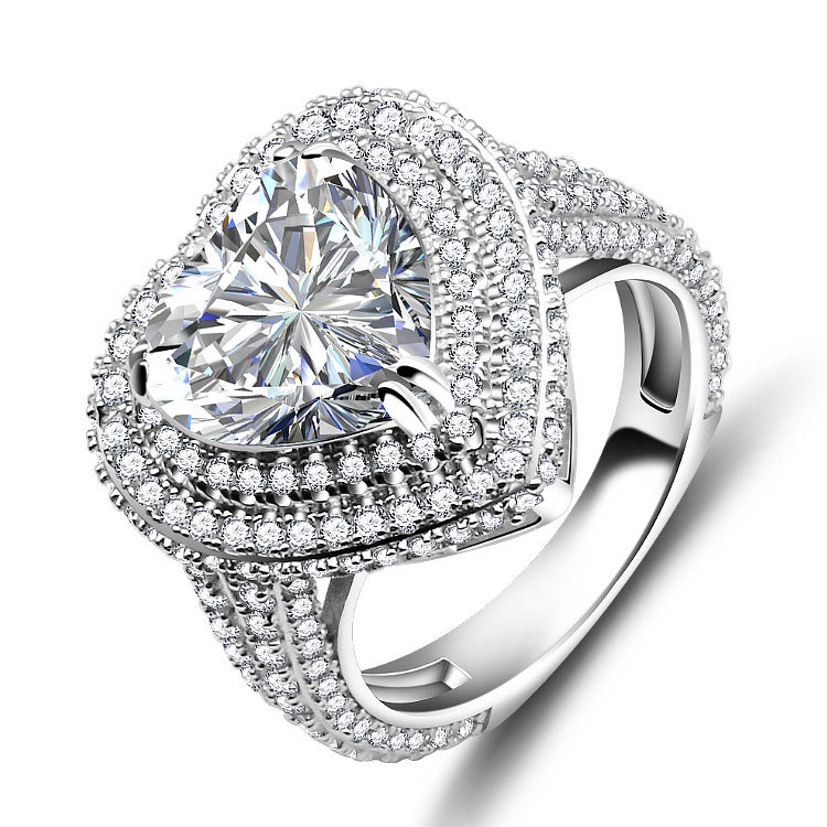 3.5Ct Heart Cut Double Halo Split Shank Exquisite Pave Engagement Ring