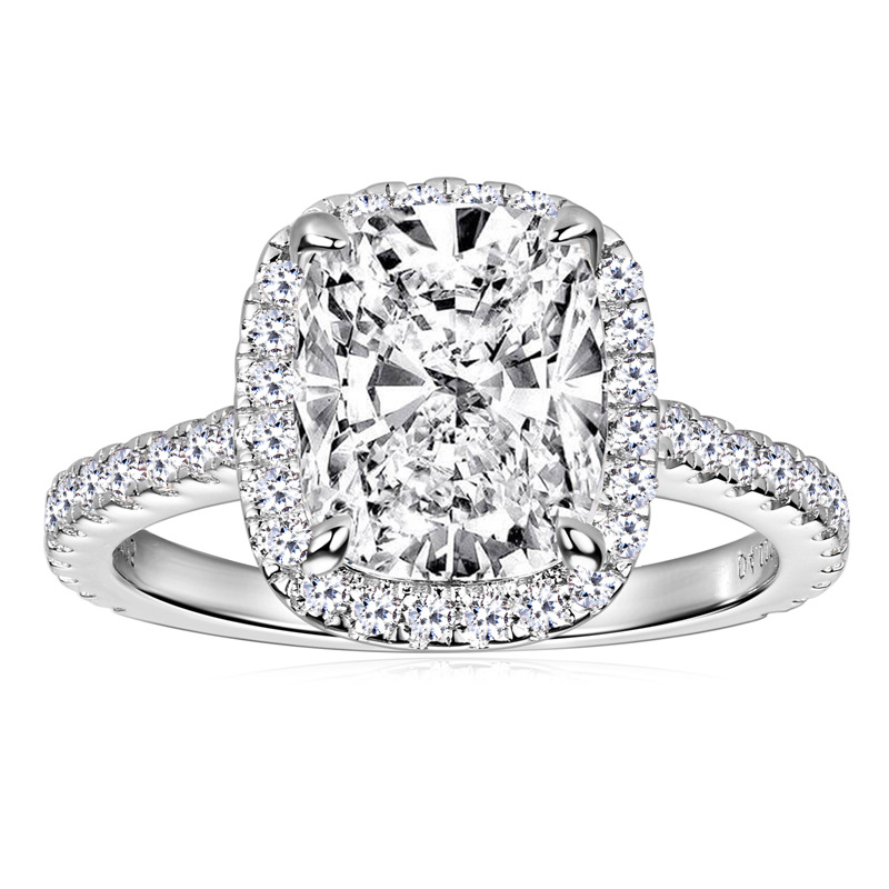 4Ct Moissanite Cushion Cut Pave Luxury Design Engagement Ring in Sterling Silver