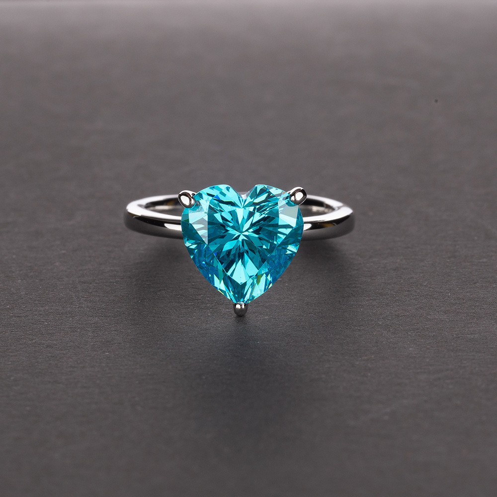 4Ct Heart Cut Aquamarine Solitaire Engagement Ring In Sterling Silver