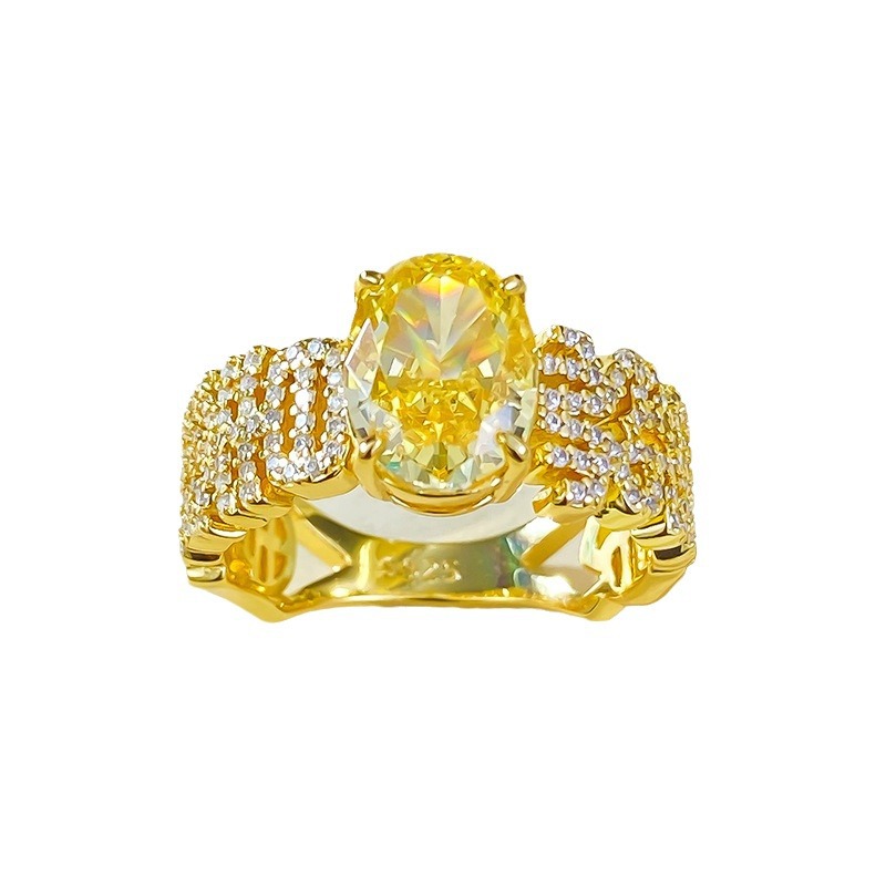 1.5Ct Oval Cut Yellow Diamond Channel Setting Ring-Sterling Silver-lornajewelry