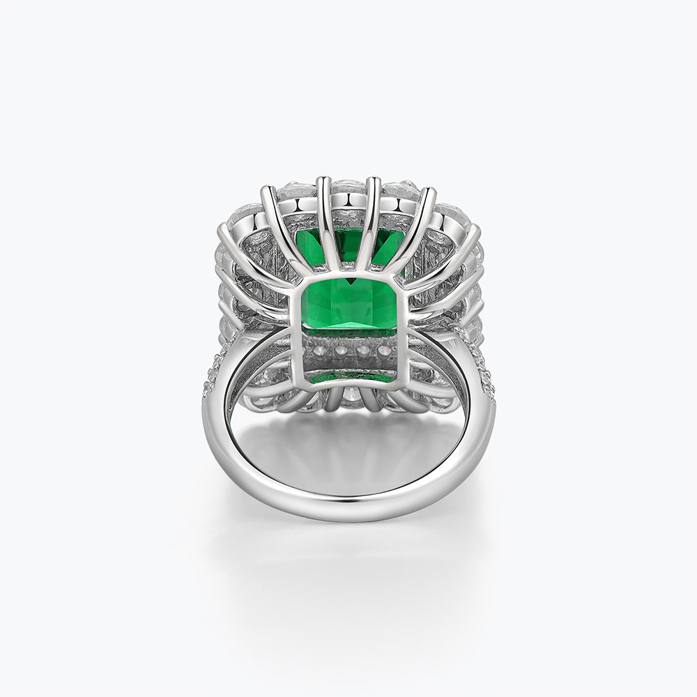 7Ct Green Emerald Cut Halo Setting Classic Ring-Sterling Silver-lornajewelry