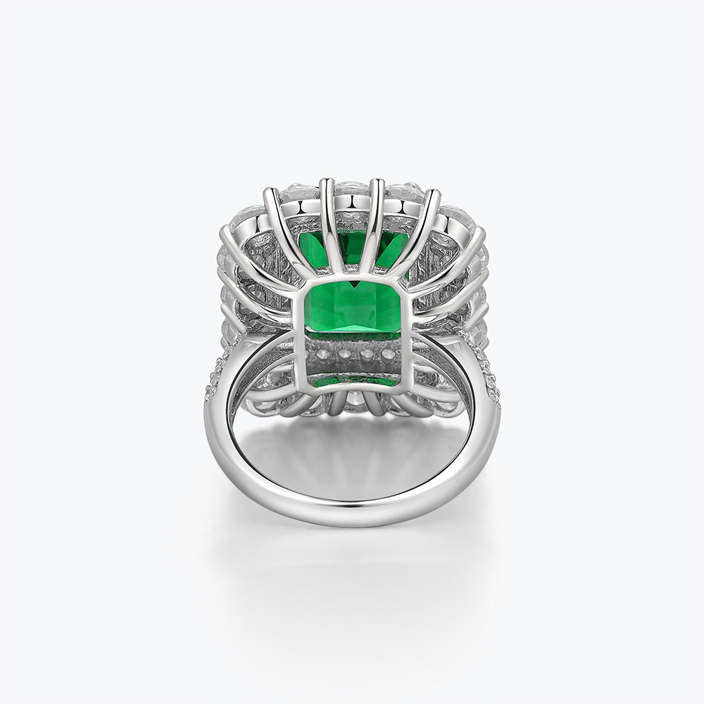 7Ct Green Emerald Cut Halo Setting Classic Ring-Sterling Silver-lornajewelry