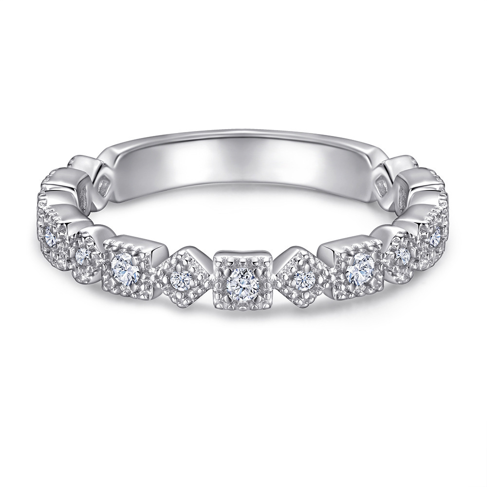 Sterling Silver Geometric Shape White Yellow Gold Rose Gold Wedding Band