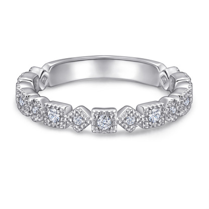 Sterling Silver Geometric Shape White Yellow Gold Rose Gold Wedding Band