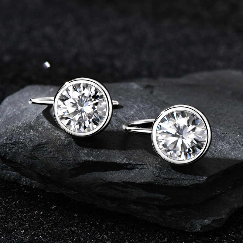 4Ct Moissanite Bezel-Set French Hook Earrings in 925 Silver