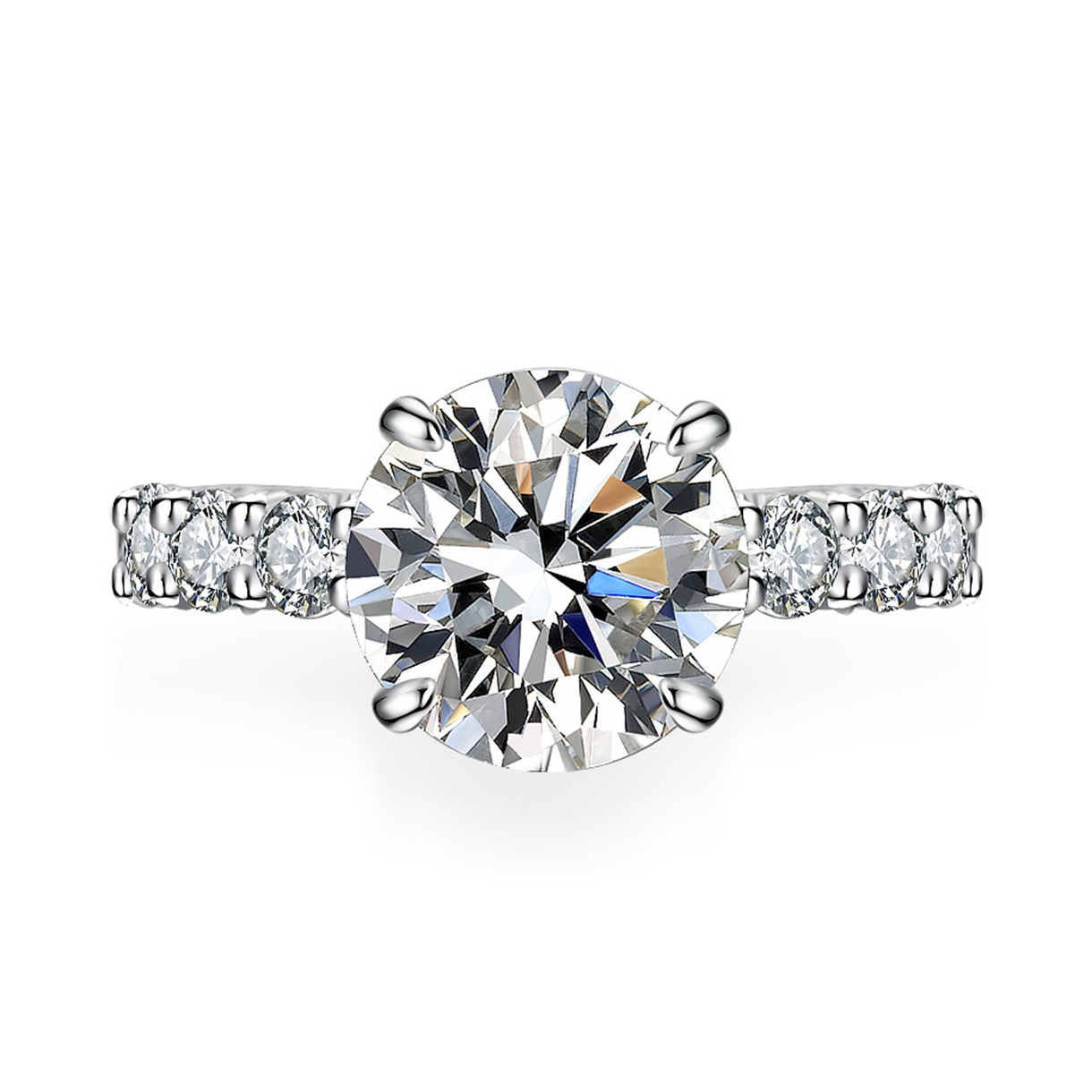 3Ct Moissanite Round Side Stone Engagement Ring