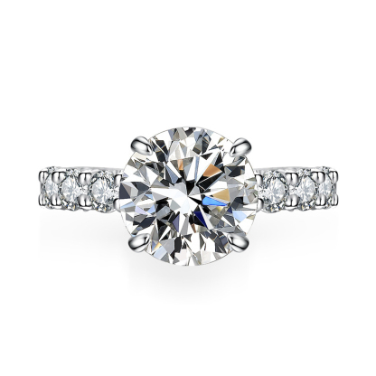 3Ct Moissanite Round Side Stone Engagement Ring
