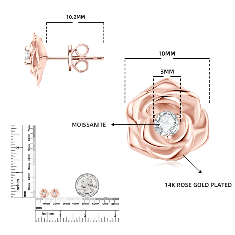 Moissanite Rose Flower Design Earrings
