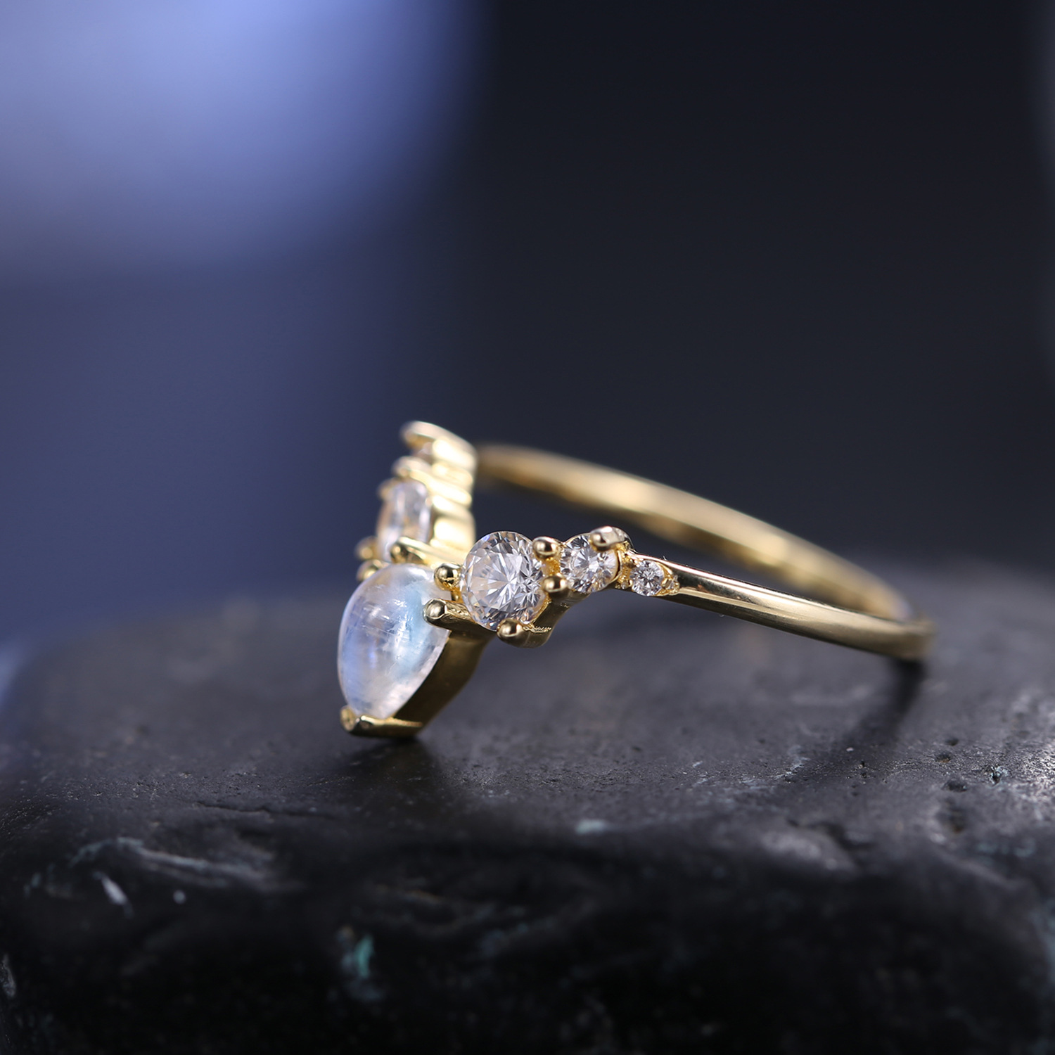 Natural Cream Blue Moonstone Engagement Ring