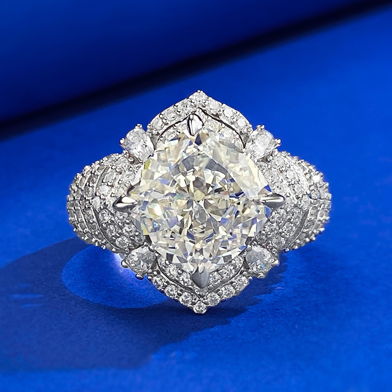 5Ct Cushion Cut Pave Halo Luxury Setting Ring-Sterling Silver-lornajewelry