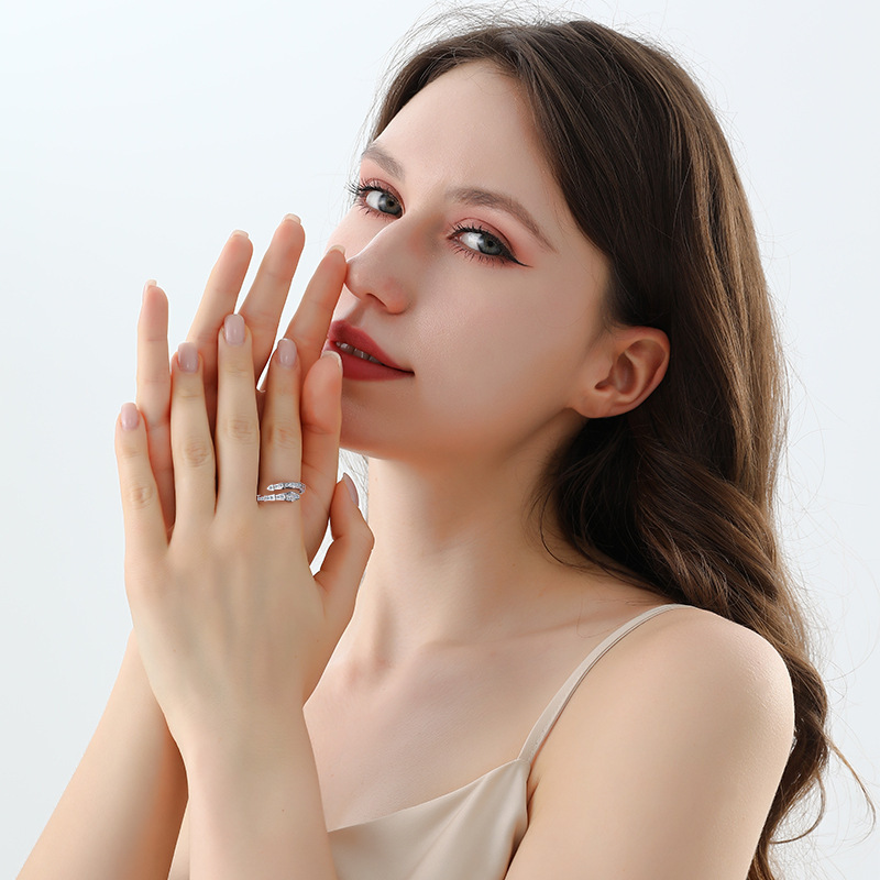 Moissanite Geometric Snake Scale Bypass Band in Sterling Silver