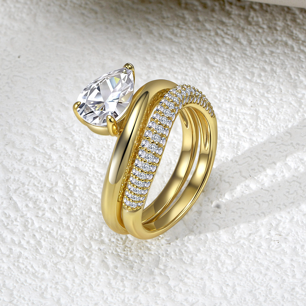 2Ct Pear Cut Pave Crossover Bridal Ring Set for Women In Sterling Silver