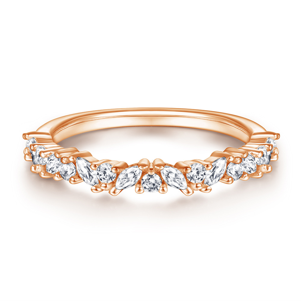 Sterling Silver Classic Half Eternity Thin Wedding Band 