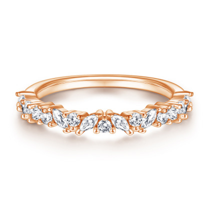 Sterling Silver Classic Half Eternity Thin Wedding Band 