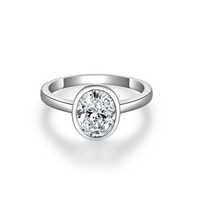 2Ct Moissanite Oval Cut Solitaire Bezel Sterling Silver Engagement Ring-Sterling Silver-lornajewelry