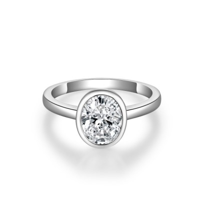 2Ct Moissanite Oval Cut Solitaire Bezel Sterling Silver Engagement Ring-Sterling Silver-lornajewelry