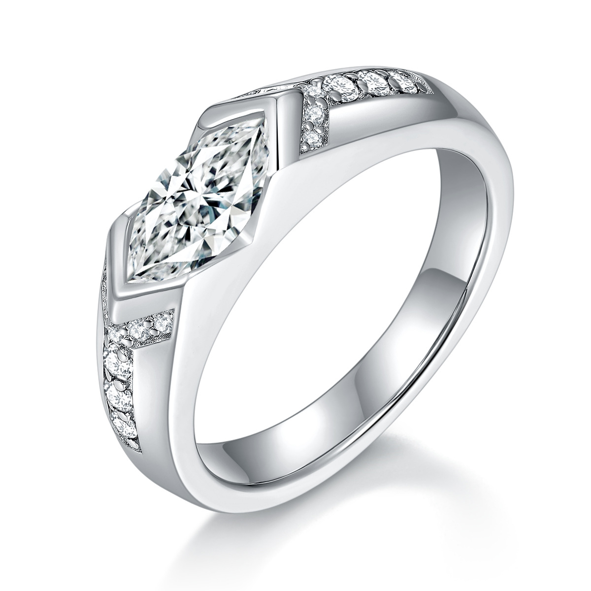 1Ct Marquise Cut Moissanite Bold Harmony Unique Black & White Statement Design Sterling Silver Engagement Ring