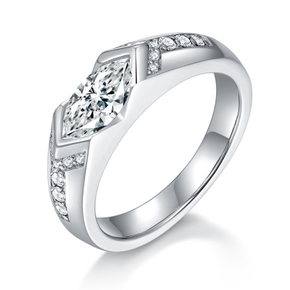 1Ct Marquise Cut Moissanite Bold Harmony Unique Black & White Statement Design Sterling Silver Engagement Ring