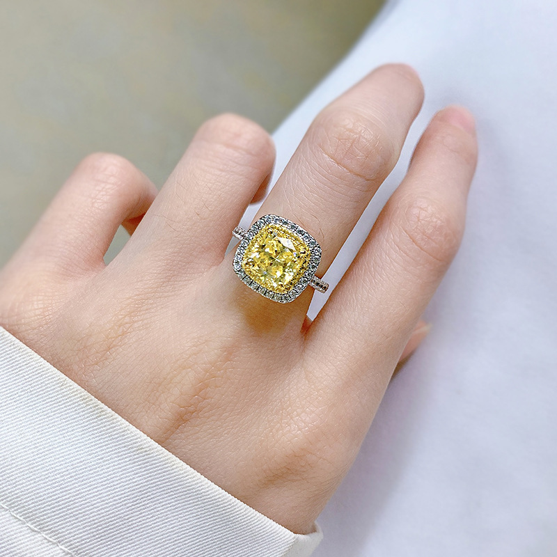 2.5Ct Cushion Cut Yellow Gemstone Double Halo Design Ring-Sterling Silver-lornajewelry