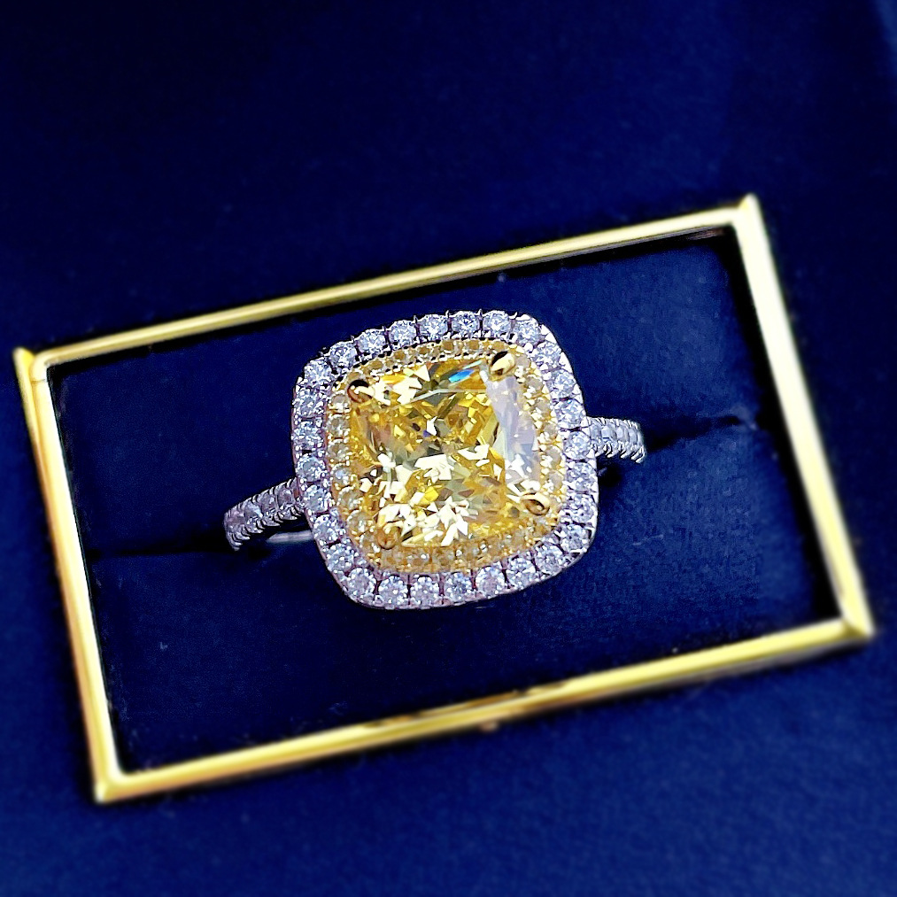 2.5Ct Cushion Cut Yellow Gemstone Double Halo Design Ring-Sterling Silver-lornajewelry