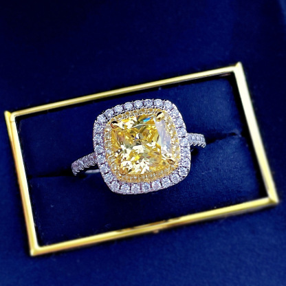 2.5Ct Cushion Cut Yellow Gemstone Double Halo Design Ring-Sterling Silver-lornajewelry