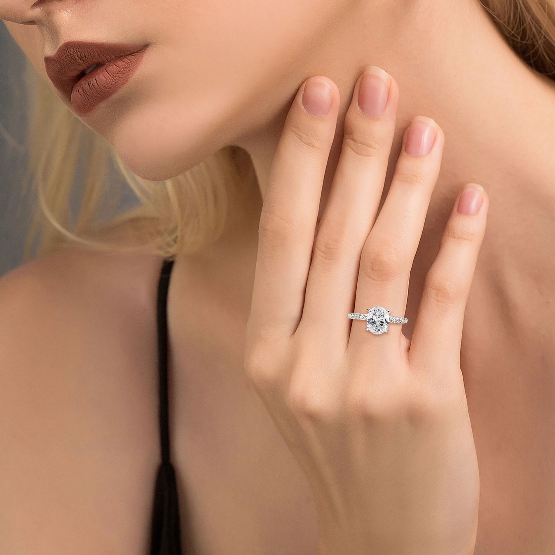 3Ct Moissanite Oval Cut Pave Elegant Design Engagement Ring in Sterling Silver