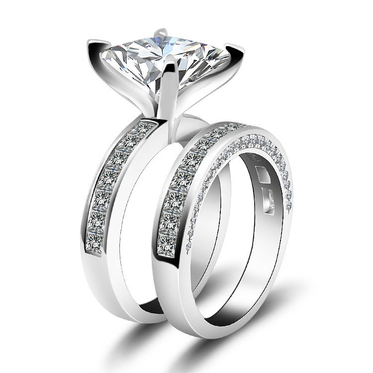 3Ct Moissanite 4-Prong Wedding Ring Set For Women In Sterling Silver