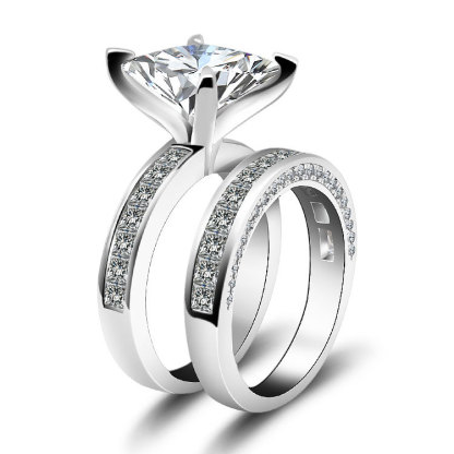 3Ct Moissanite 4-Prong Wedding Ring Set For Women In Sterling Silver