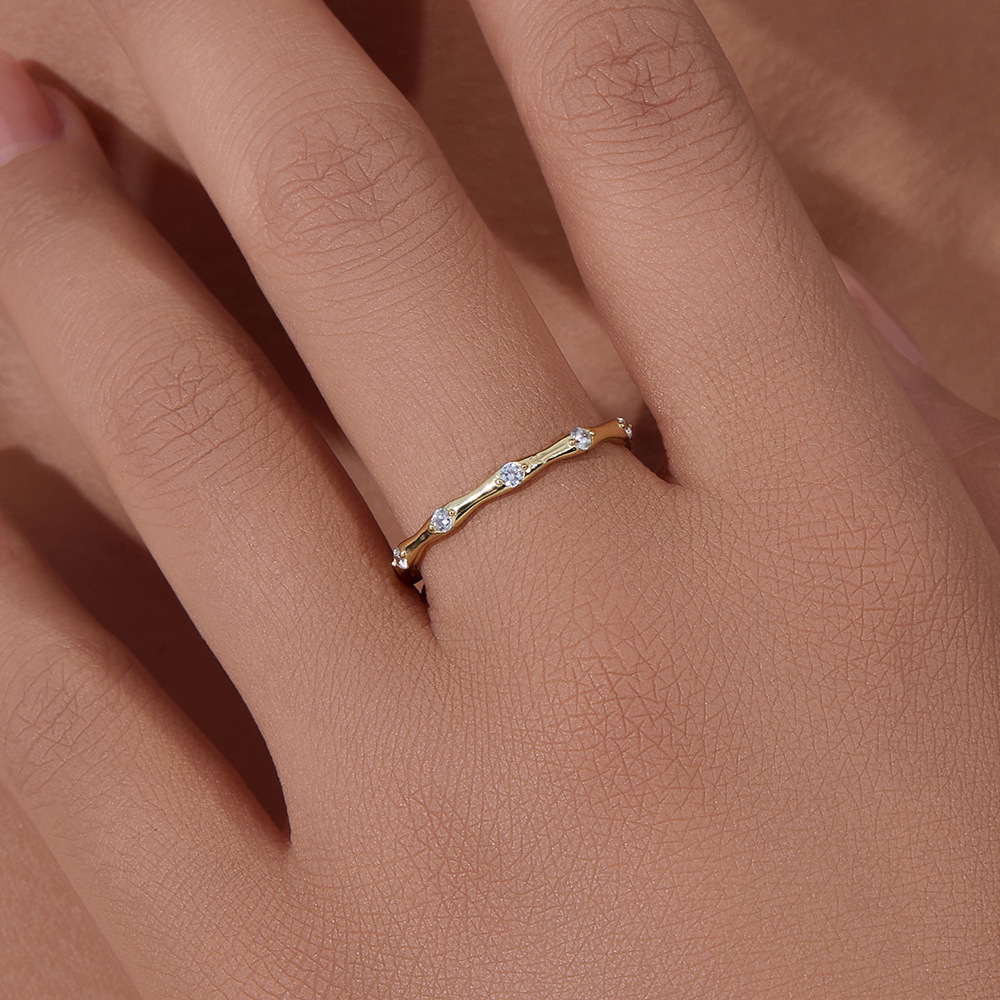 Minimalist Geometric Bamboo-Inspired Fashion Wedding Band in Sterling Silver