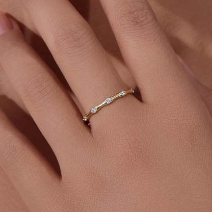 Minimalist Geometric Bamboo-Inspired Fashion Wedding Band in Sterling Silver