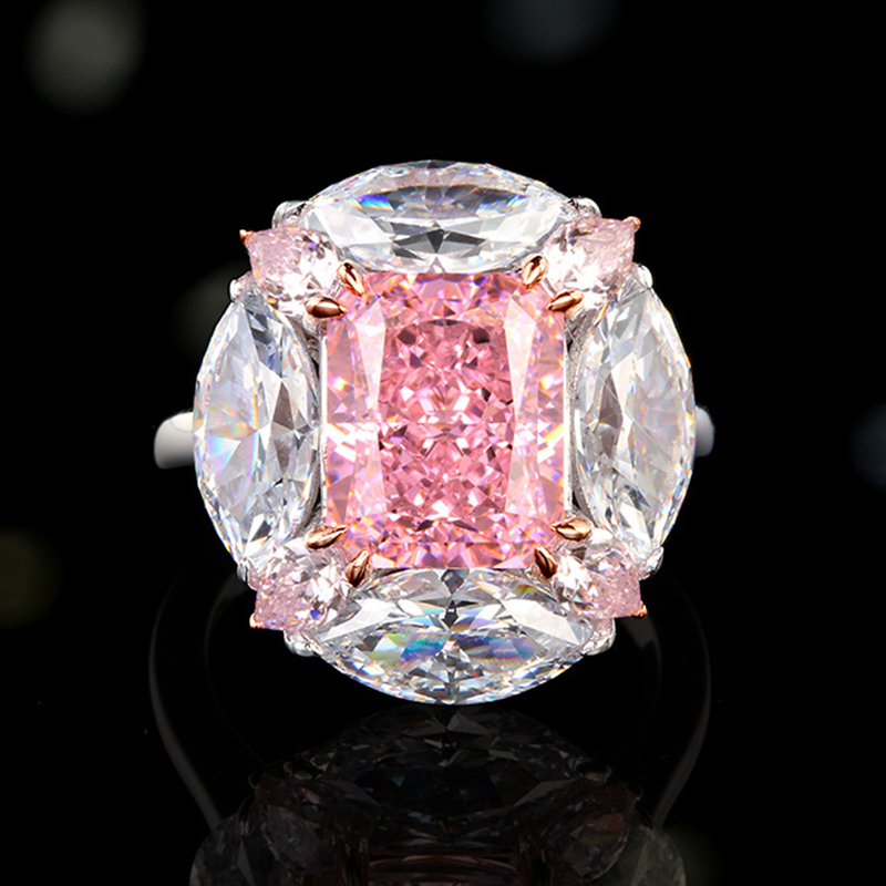 4Ct Pink Diamond Radiant Cut Prong Setting Luxury Style Ring-Sterling Silver-lornajewelry