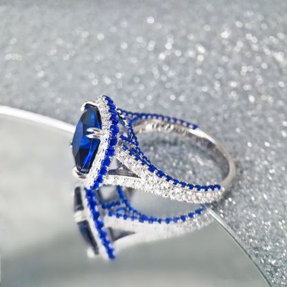 5Ct Sparkling Blue Full Pave Handmade 4-Prong Engagement Ring In Sterling Silver