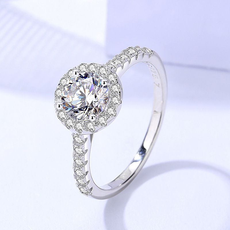 1Ct Moissanite Round Cut Halo Pave Setting Ring-Sterling Silver-lornajewelry