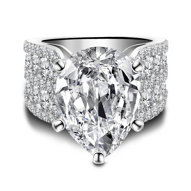 5.5Ct Pear Cut Vintage Style Sterling Silver Engagement Ring-Sterling Silver-lornajewelry