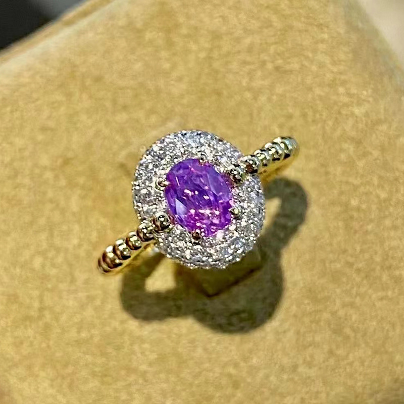 1Ct Statement Purple Oval Stone Halo Ring Gold Band-Sterling Silver-lornajewelry