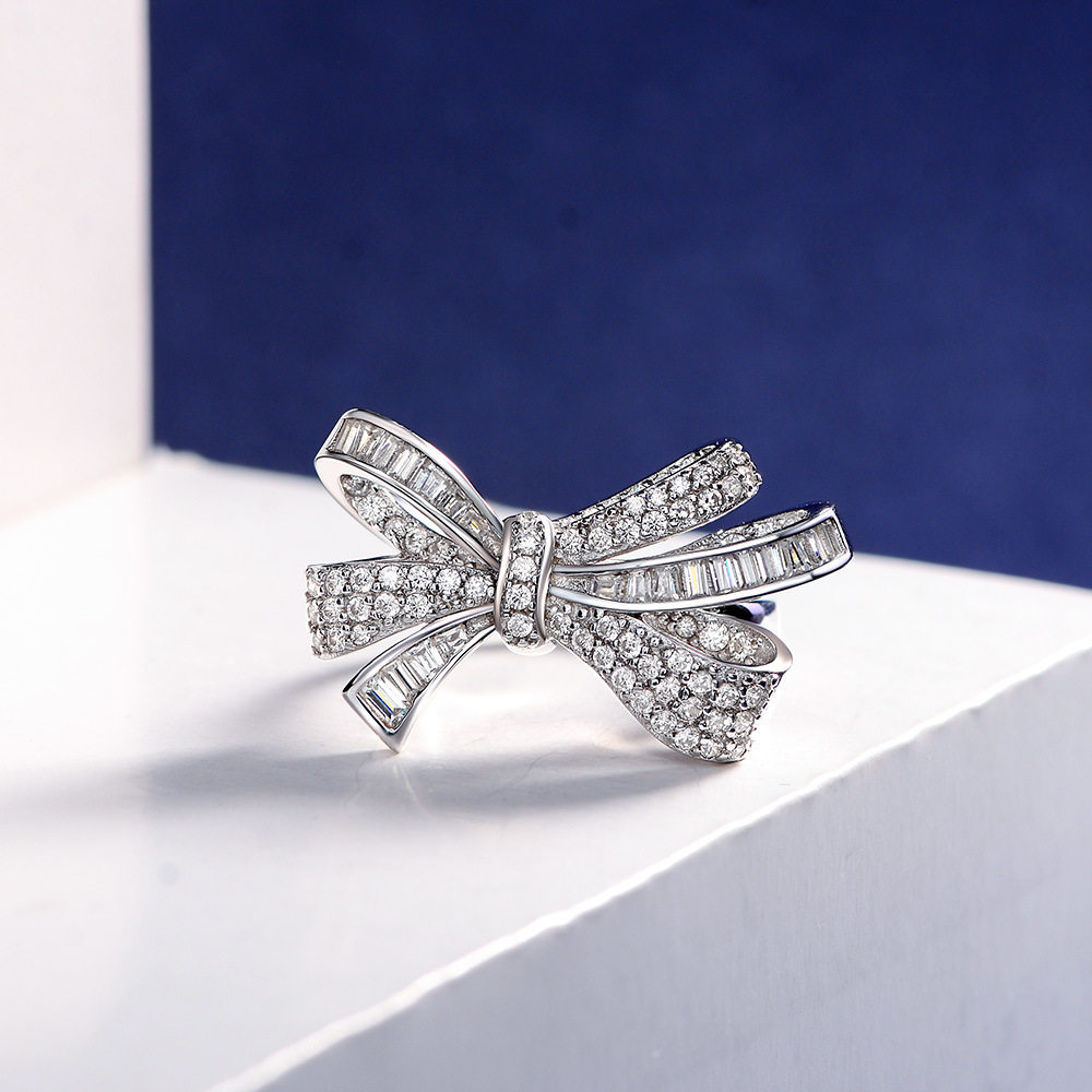 Bow Knot Pave Setting Ring-Sterling Silver-lornajewelry