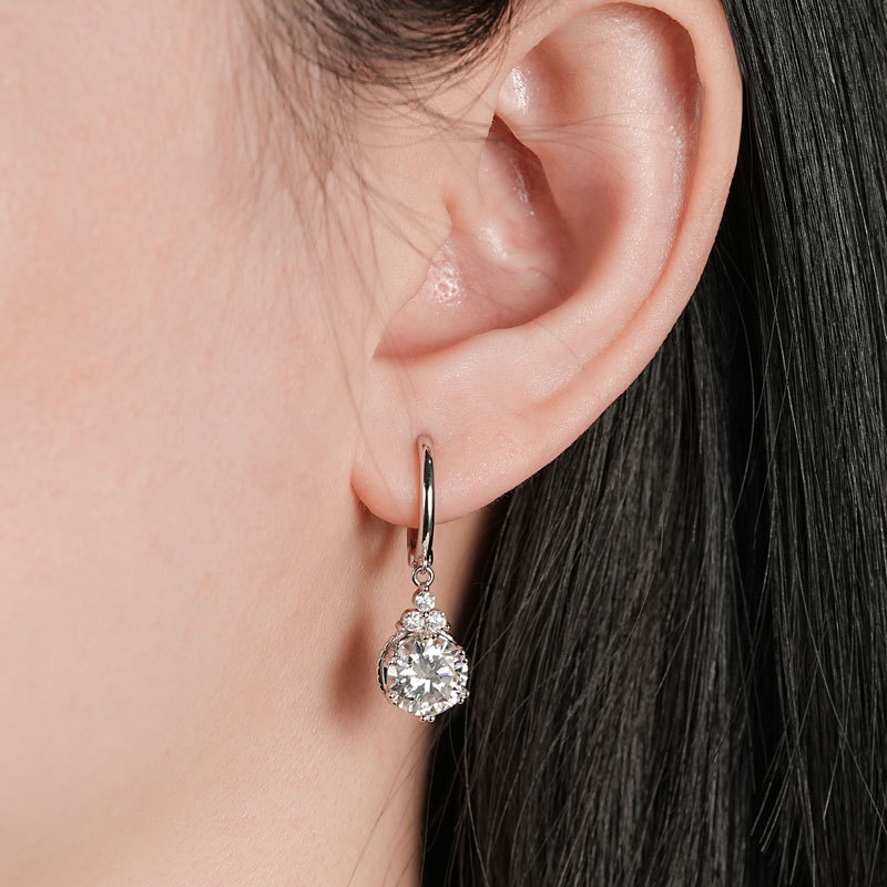 4Ct Moissanite Multi-Stone Drop Hoop Earrings in 925 Silver