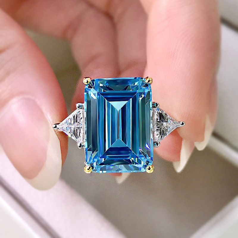 7Ct Emerald Cut Three-Stone Engagement Ring For Women In Sterling Silver-Sterling Silver-lornajewelry