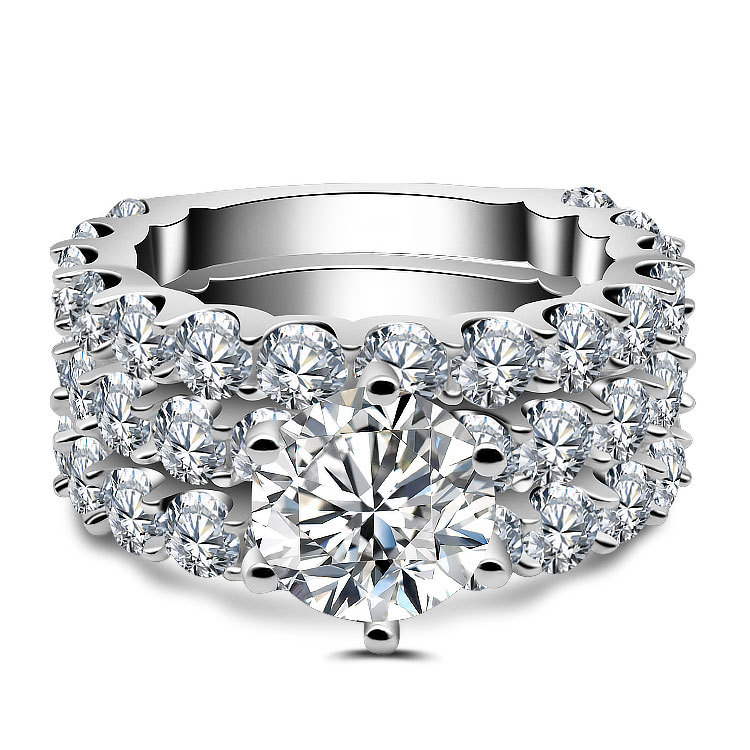 2Ct Round 3-Piece Wedding Ring Set in Sterling Silver