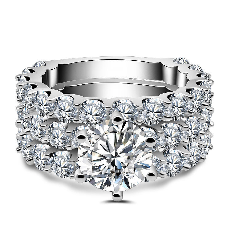 2Ct Round 3-Piece Wedding Ring Set in Sterling Silver