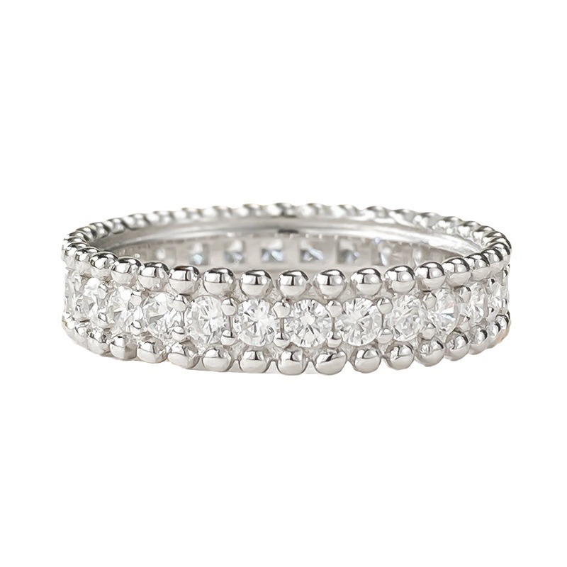 White Round Cut Double Row Pave Band-Sterling Silver-lornajewelry