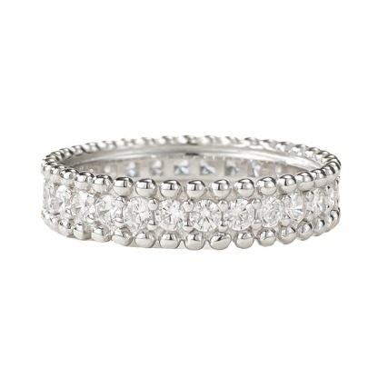 White Round Cut Double Row Pave Band-Sterling Silver-lornajewelry