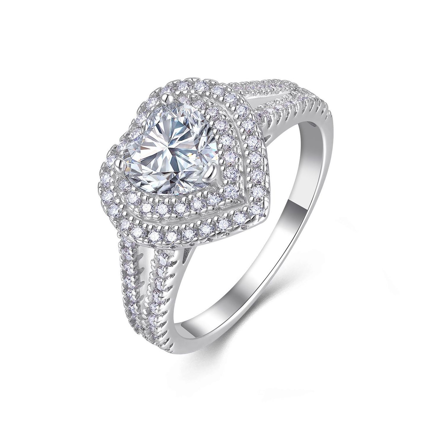 1Ct Heart Cut Moissanite Elegant Halo Design Sterling Silver Engagement Ring