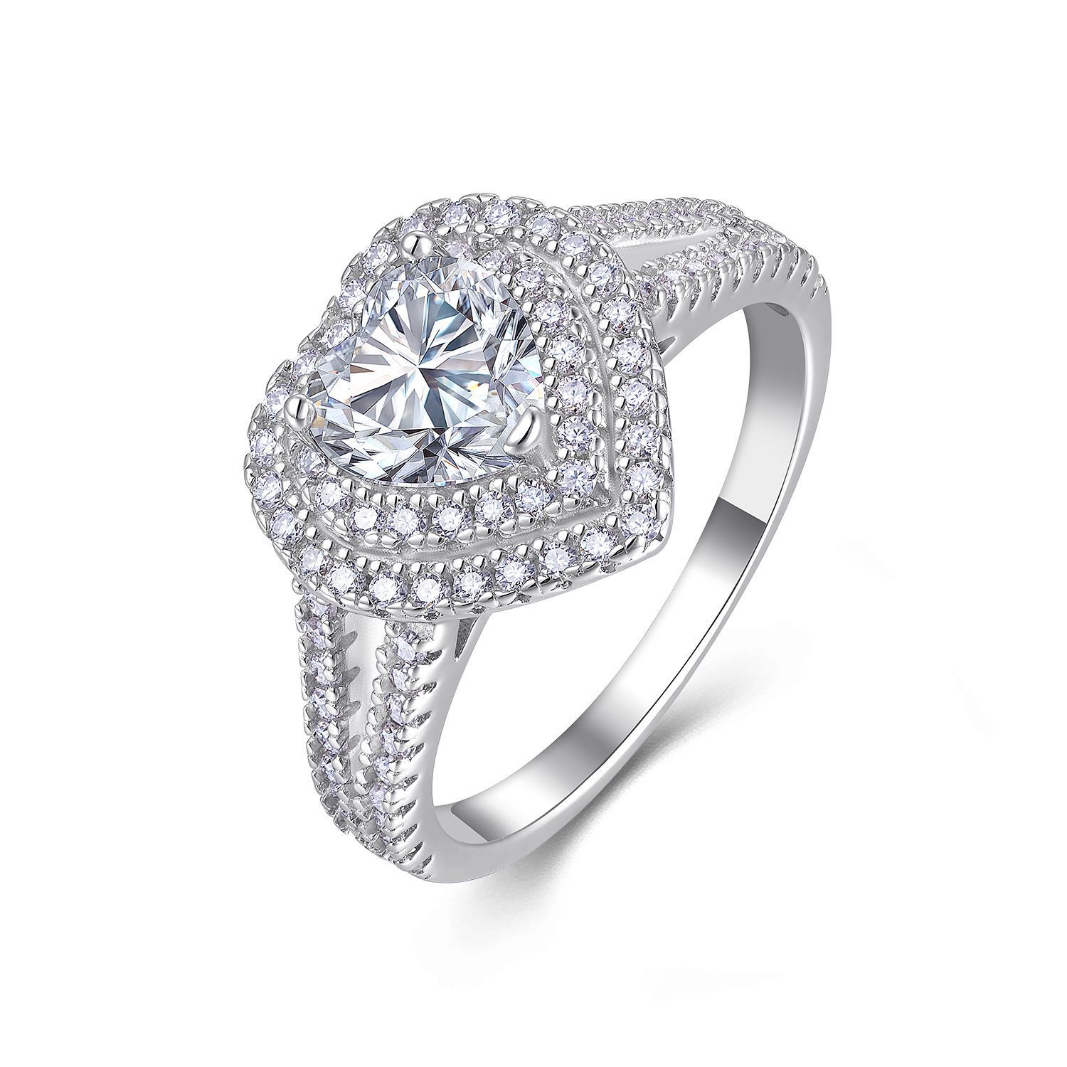 1Ct Heart Cut Moissanite Elegant Halo Design Sterling Silver Engagement Ring
