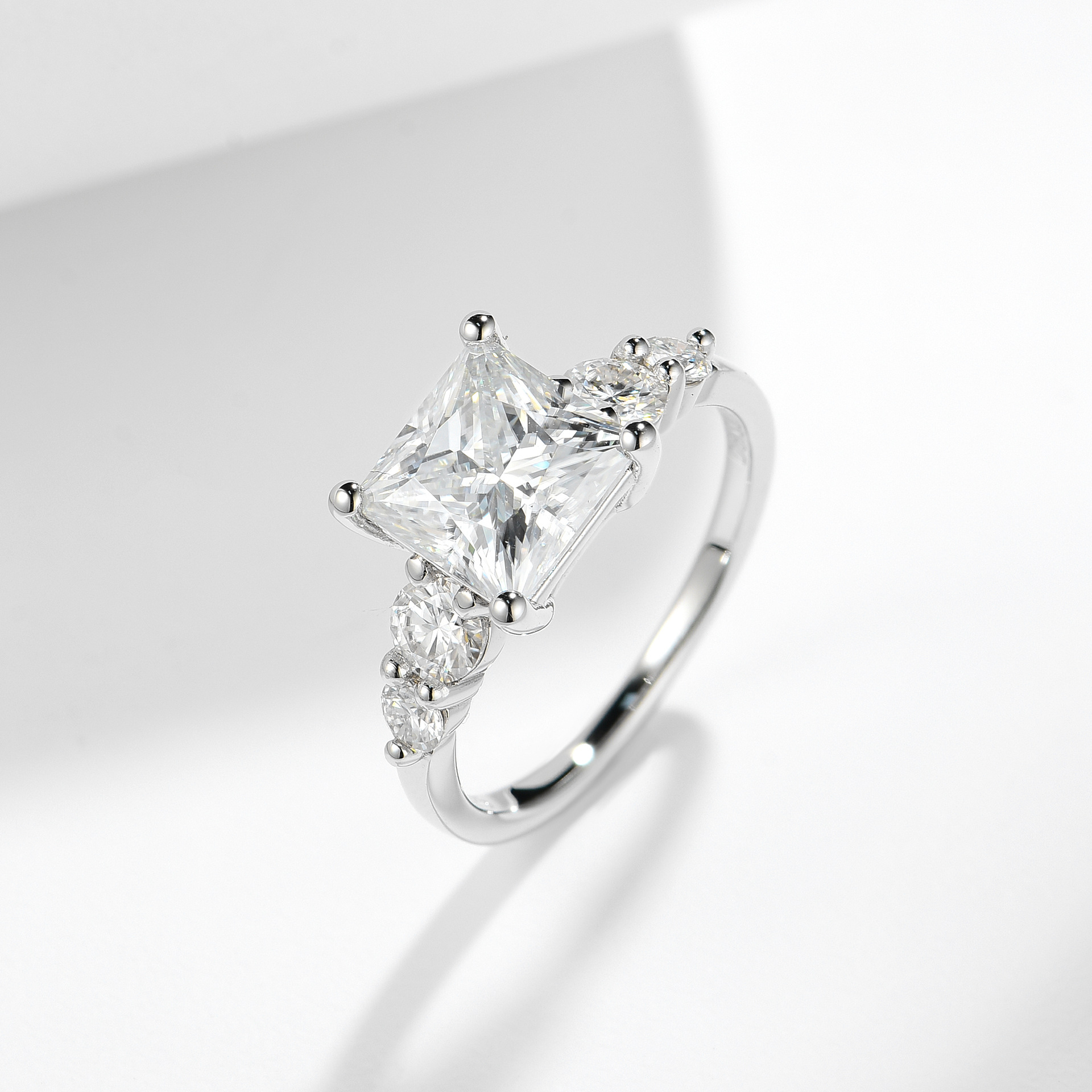 3Ct Moissanite PrincessCut Side Chic Five-Stone Sterling Silver Engagement Ring