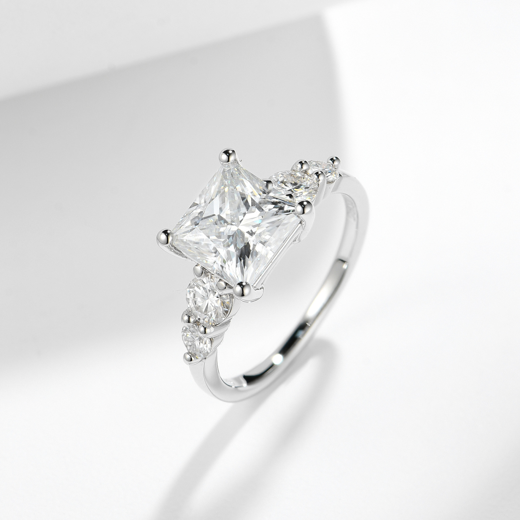 3Ct Moissanite PrincessCut Side Chic Five-Stone Sterling Silver Engagement Ring