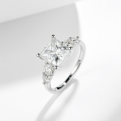 3Ct Moissanite PrincessCut Side Chic Five-Stone Sterling Silver Engagement Ring
